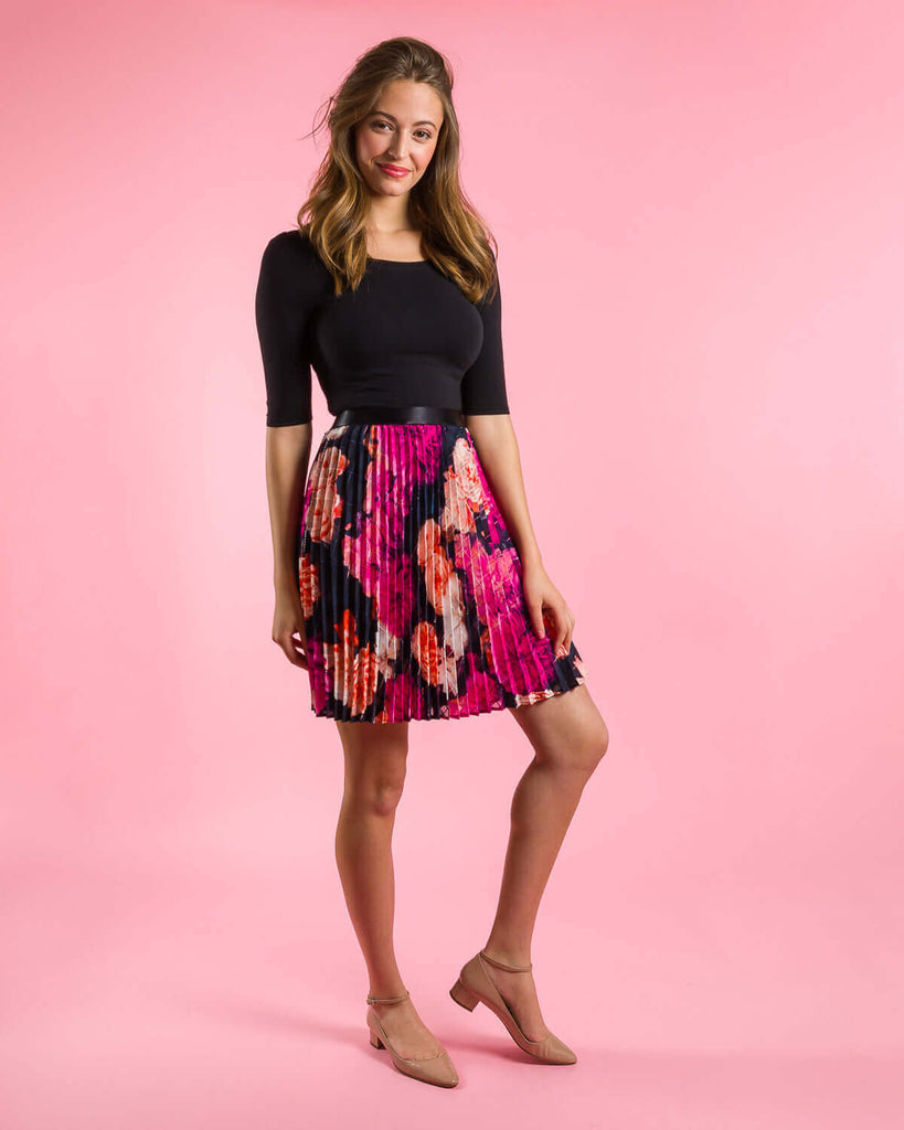 sewing project, upcycled fabric, easy sewing project for kids, unique sewing project, sewing blog, plus size sewing pattern, sewing project for beginners,  knife pleat skirt, accordion pleat skirt, sunburst pleat skirt, threadymade, paris skirt, rose print, large floral print