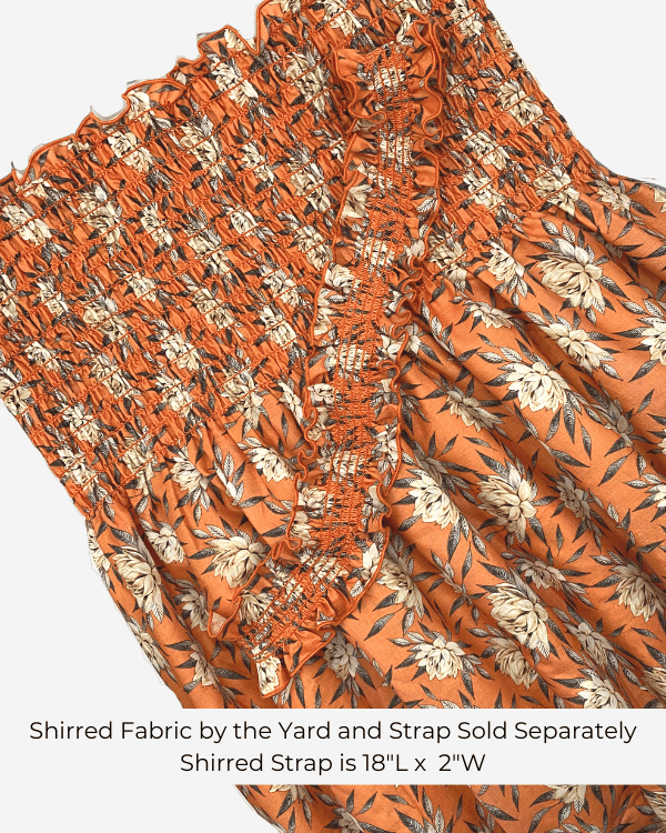 Shirred Fabric by the Yard  | Orange Water Lily Floral Fabric | 42"L