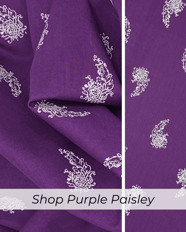Purple White  Floral Paisley Fabric for Sewing in Cotton Lawn 58W