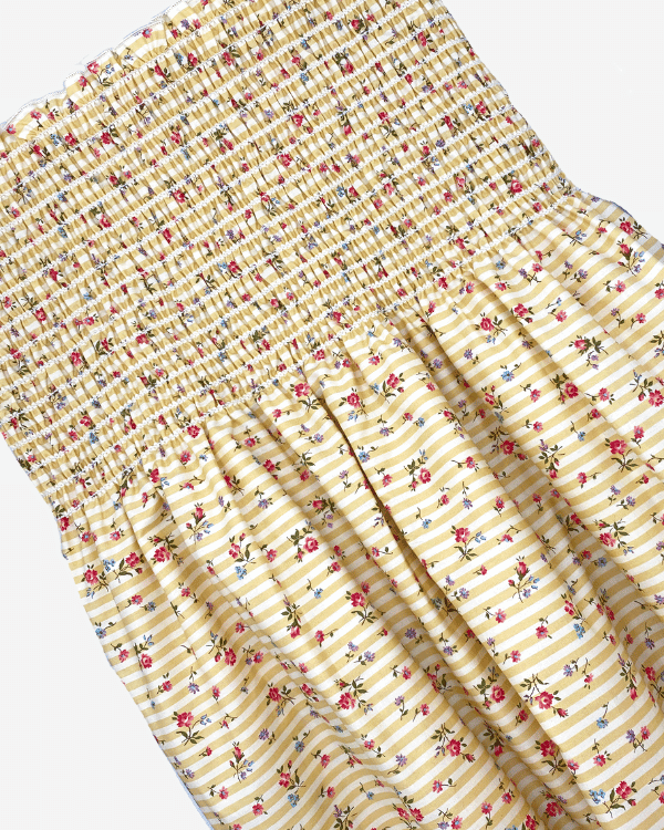 Shirred by the Yard | Yellow Floral Stripe Cotton Fabric | 42" L