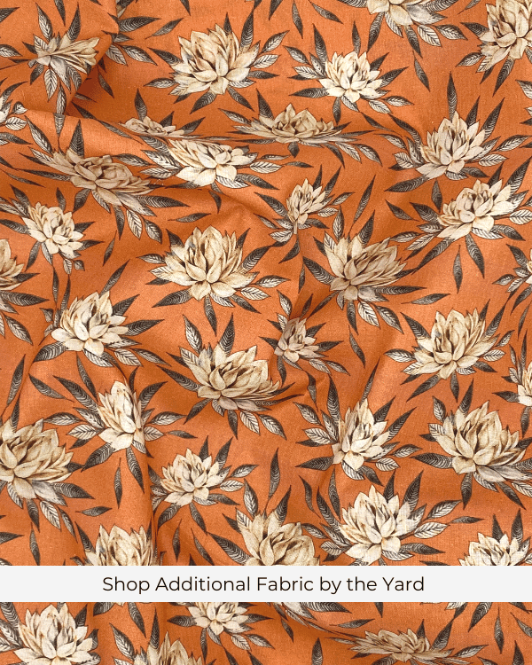 Shirred Fabric by the Yard  | Orange Water Lily Floral Fabric | 42"L
