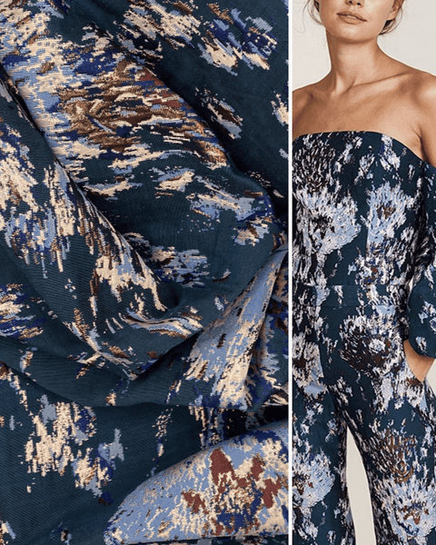 BLUE FLORAL JACQUARD BROCADE BY THE YARD - DEADSTOCK FABRIC