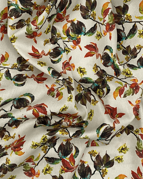 Beige Fall Floral Fabric | Autumn Colors On Cotton Sateen