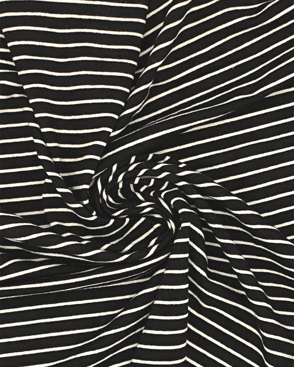 Black Natural Stretch Rayon Jersey Striped Knit Fabric
