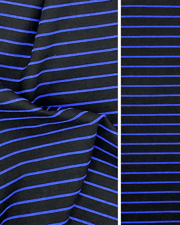 Stretch Your Style with Black Blue Striped Knit Fabric