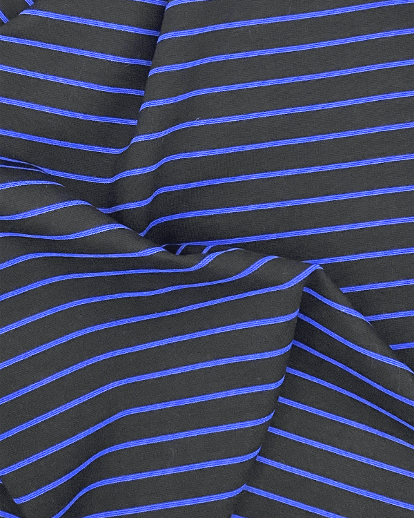 Stretch Your Style with Black Blue Striped Knit Fabric