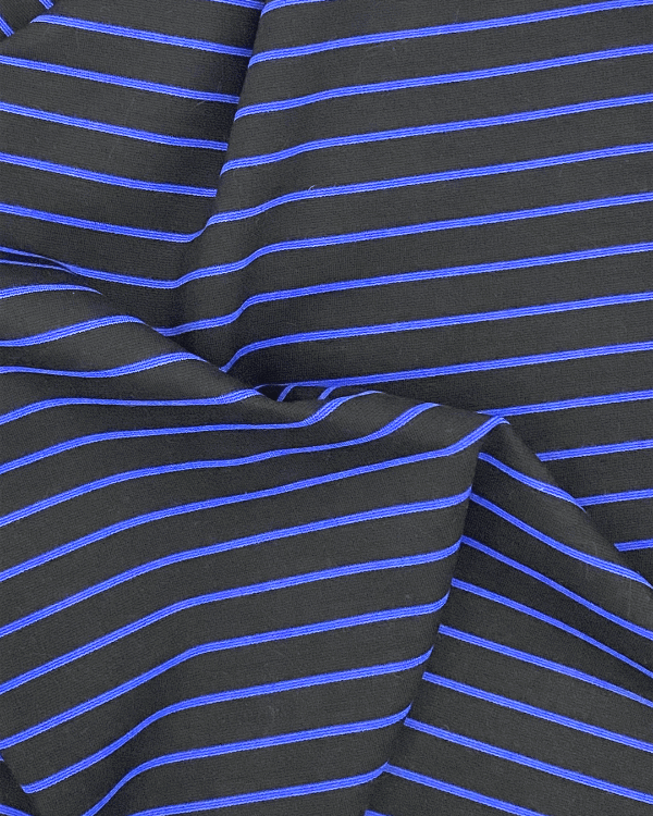 Black Blue Striped Ponte di Roma Stretch Knit Fabric