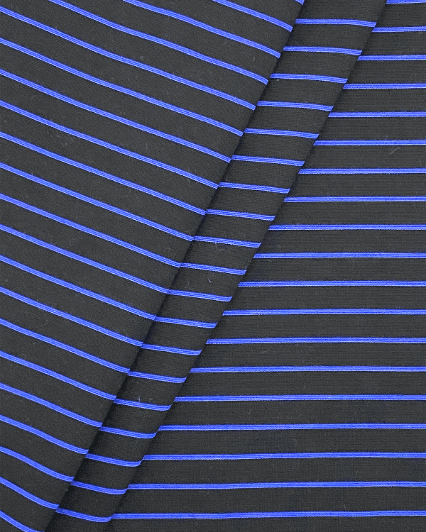Black Blue Striped Ponte di Roma Stretch Knit Fabric