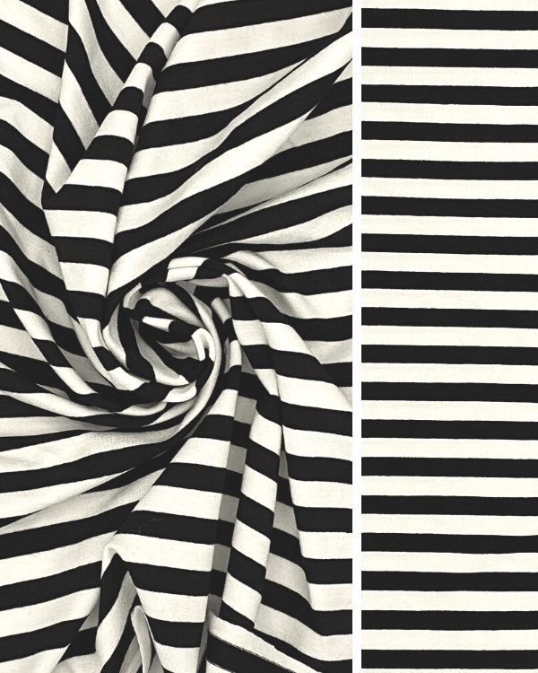 Black White Stretch Rayon Jersey Striped Knit Fabric
