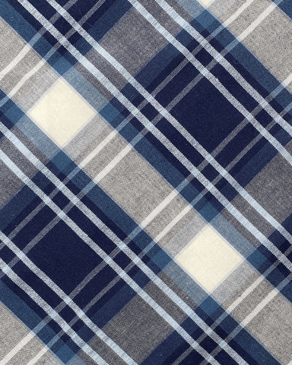 Navy Blue White Plaid Fabric | Soft Cotton Yarn Dye 58W