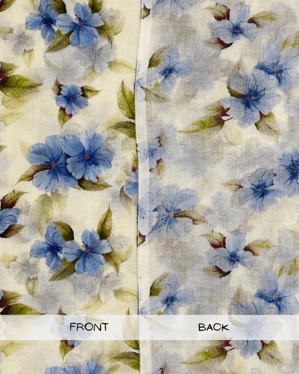 Blue Green Floral Fabric | Pastel Multicolor Cotton Lawn Shirting 44W