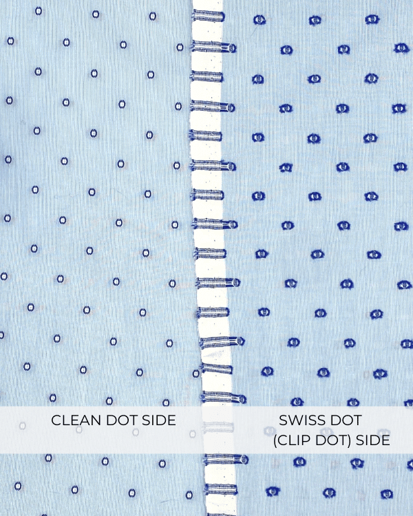 Blue Swiss Dot Stripe Fabric | Reversible Cotton Dobby Clip Dot
