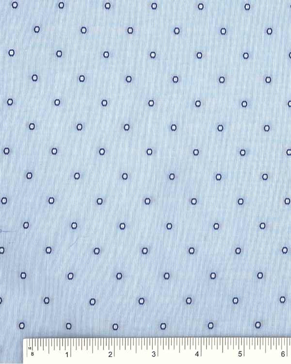 Blue Swiss Dot Stripe Fabric | Reversible Cotton Dobby Clip Dot