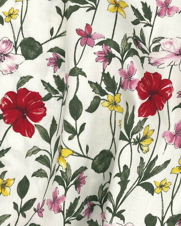 Botanical Floral Fabric  Red Floral on Cotton Twill