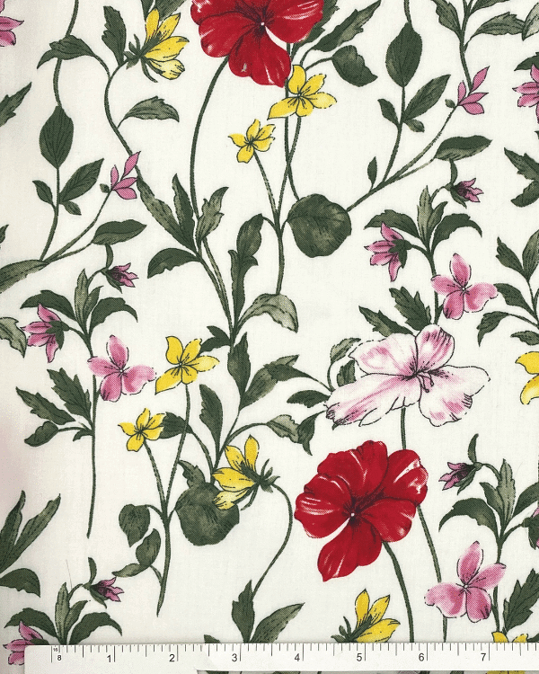 Botanical Floral Fabric | Red Floral on Cotton Sateen