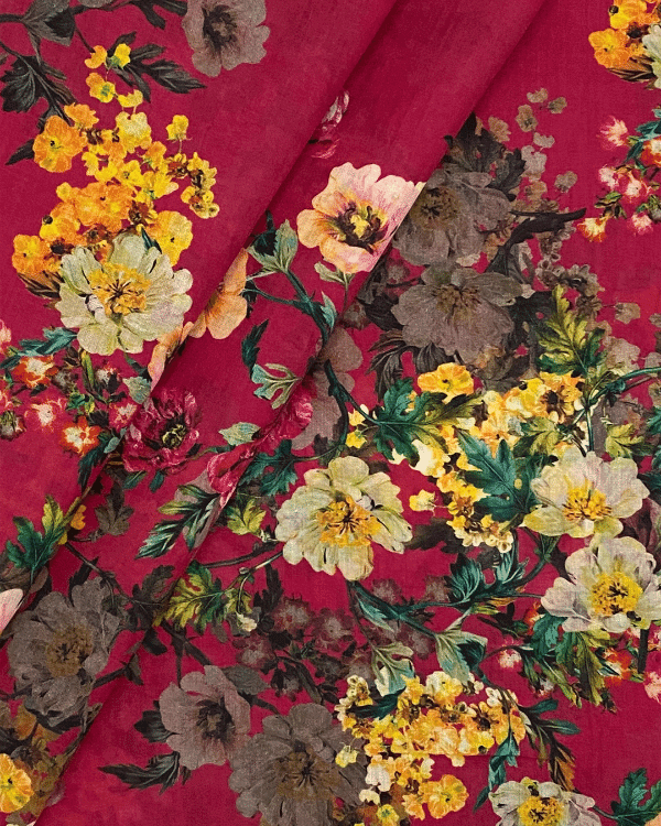 Colorful Berry Red Floral Fabric | Cotton