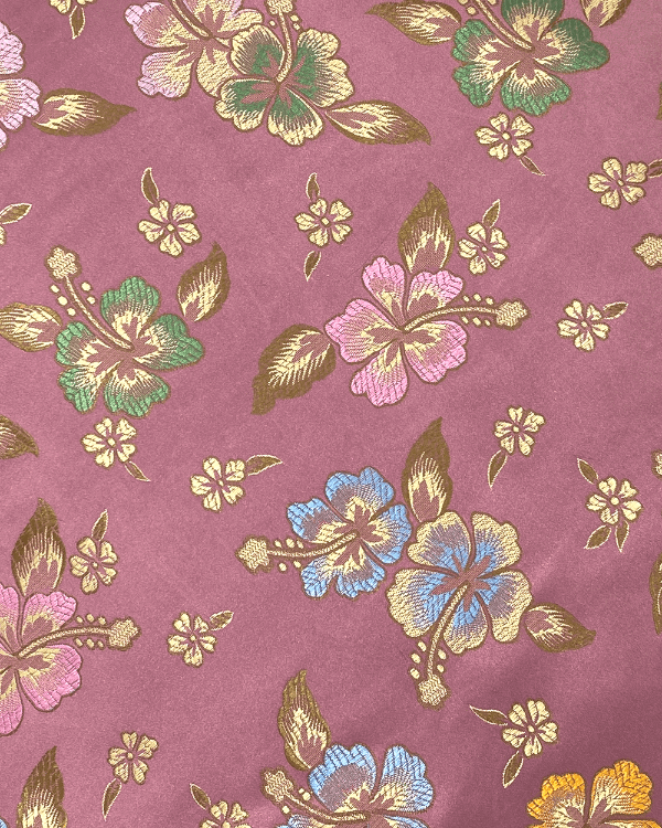 Colorful Pink Floral Brocade Fabric with Blue Orange Yellow Green