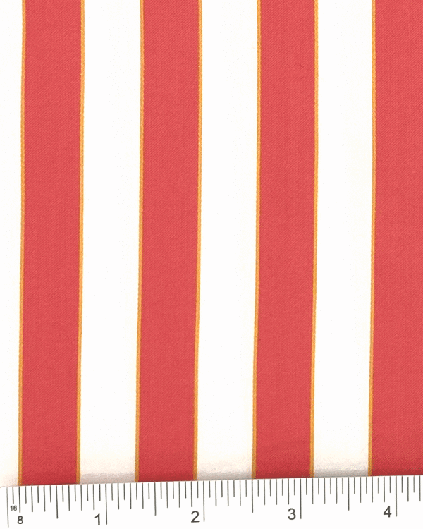 Coral White Yellow Sateen Stripe Fabric | Cotton Cabana Awning Stripe