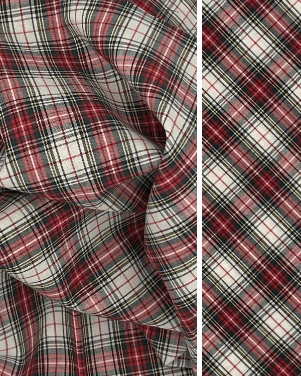 Dress Stewart Tartan Plaid Fabric | White Red Check Cotton Shirting