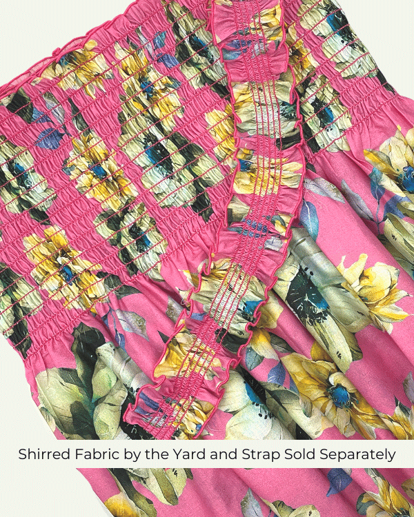 Fabric Shirred by the Yard | Bright Pink Yellow Floral Fabric | 42"L