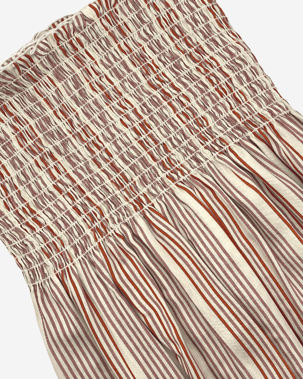 Fabric Shirred by the Yard | Burnt Orange Beige Stripe | 42"L