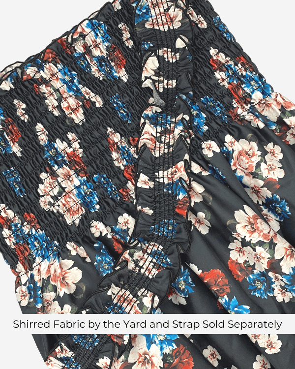 Fabric Shirred by the Yard  | Colorful Black Blue Floral Fabric | 42"L