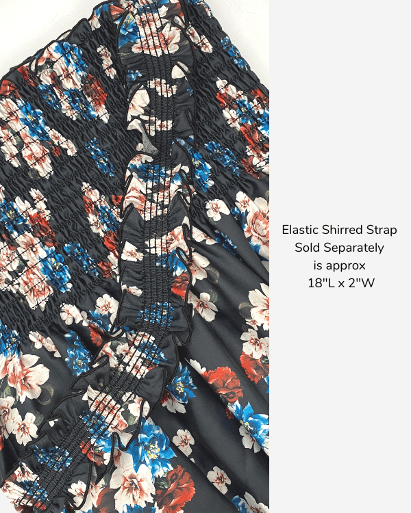 Fabric Shirred by the Yard  | Colorful Black Blue Floral Fabric | 42"L