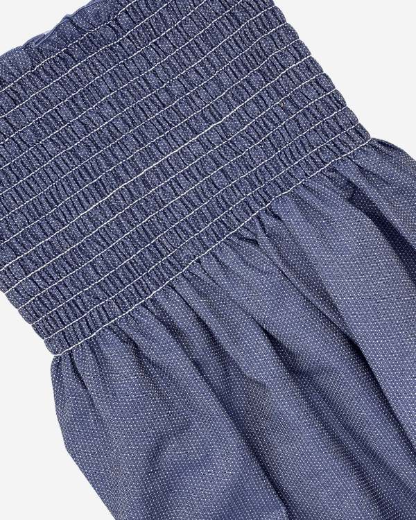 Fabric Shirred by the Yard | Indigo Chambray Cotton Pin Dot Fabric | 42"L