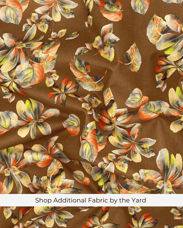 Fabric Shirred by the Yard | Multicolor Caramel Brown Yellow Floral Fabric | 42"L