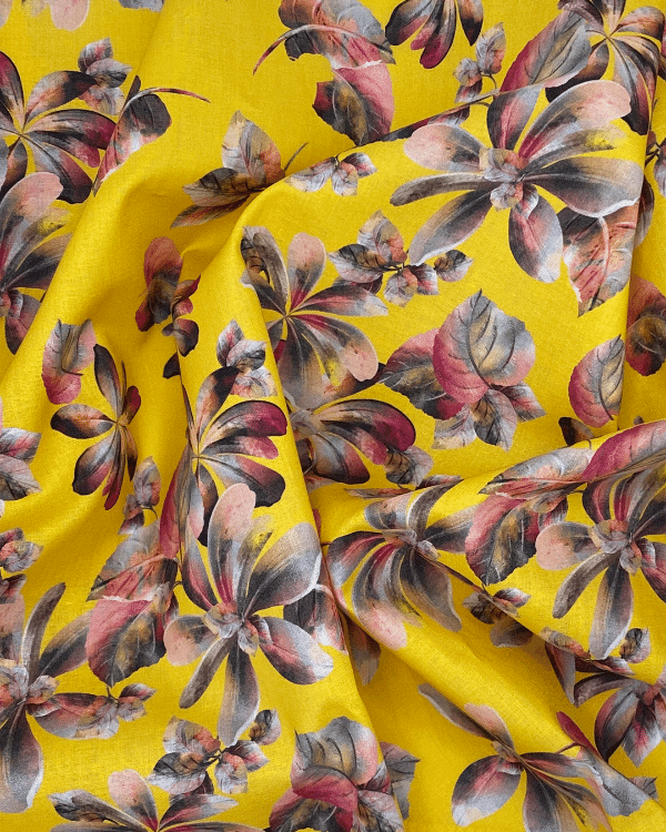 cotton lawn dress fabric Golden Yellow Floral Fabric | Ombre Foliage | Cotton Lawn Yards