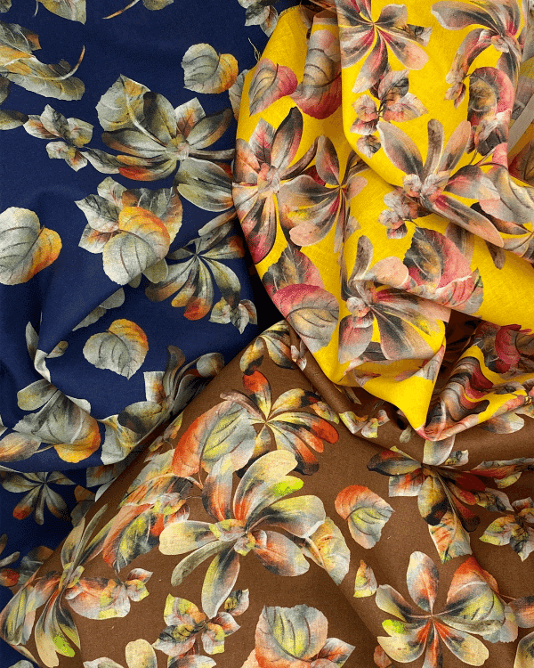 Golden Yellow Floral Fabric | Ombre Foliage | Cotton Lawn