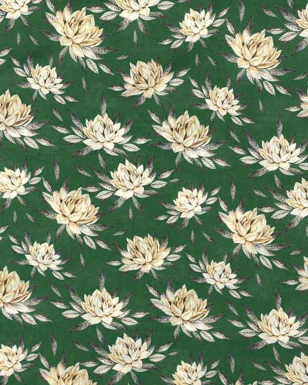 Green Water Lily Print Fabric | Cotton Lawn Shirting 44W