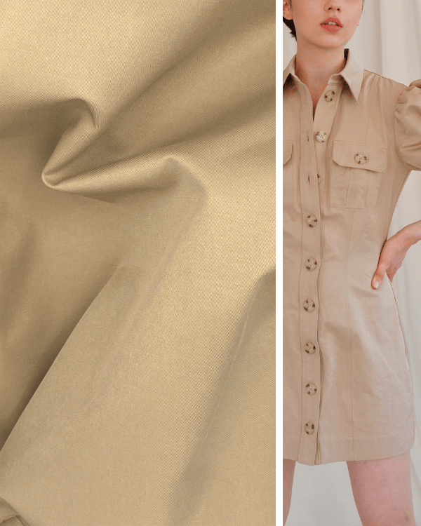 Italian Solid Khaki Cotton Polyester Stretch Twill Fabric 58W