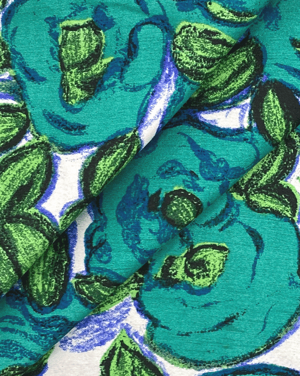 Large Scale Turquoise Green Floral Fabric | Textured Cotton Polyester 58W