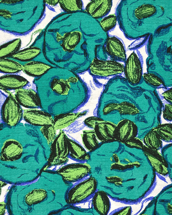 Large Scale Turquoise Green Floral Fabric | Textured Cotton Polyester 58W