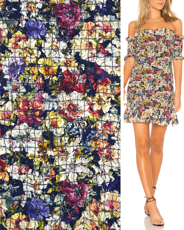 Navy Floral Fabric with Elastic Smocking Shirring for Two Way Stretch | Multicolor Flowers on Cotton Lawn