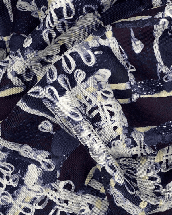 Navy Beige Italian Silk Fabric Printed | Passementerie Ribbon Design