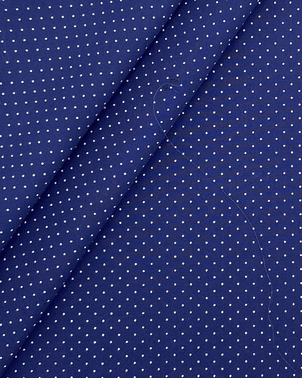 Navy Blue and White Pindot Fabric | Cotton Shirting 58W