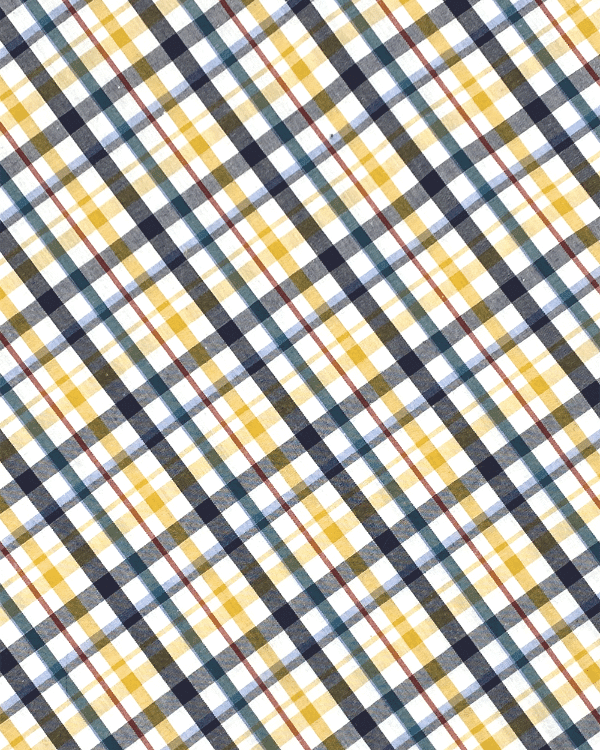 Navy Blue Yellow Red Check Plaid Fabric | Multi Color Cotton Tattersall
