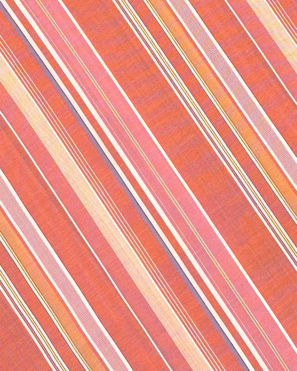 Orange Pink Uneven Multi Color Stripe Fabric with White Dobby Stripe Detail | Cotton Lawn