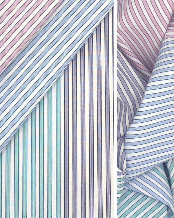 Pastel Rainbow Stripe Cotton Fabric with Blue Pink Mint and Lilac |  Deadstock Fabric