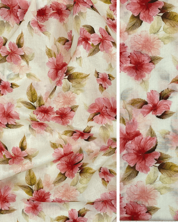 Pink Green Floral Fabric | Pastel Multicolor Cotton Lawn Shirting 44W