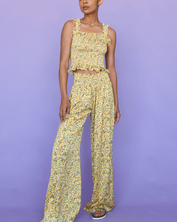 Ready to Sew Shirred Pant Sewing Project Kit | Yellow Floral