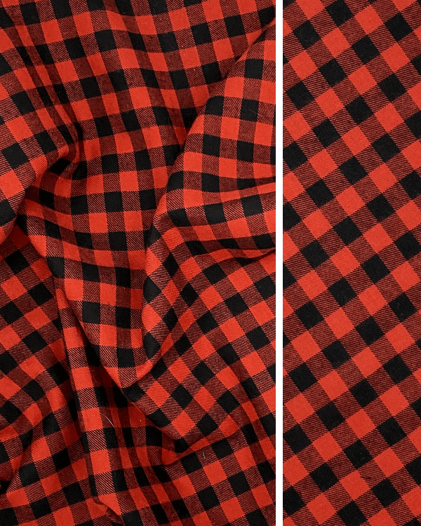 Deep Red and Black Buffalp Plaid Fabric for Sewing in Cotton Flannel Twill 