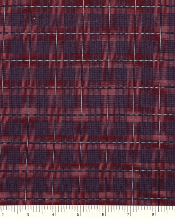 Red Navy Plaid Fabric with Turquoise Windowpane Check | Cotton Yarn Dye