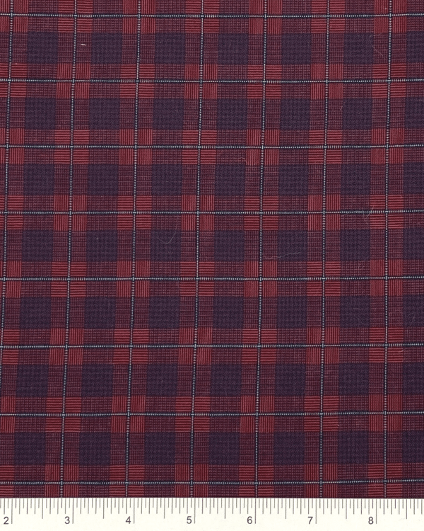 Windowpane Red Plaid Red Navy Plaid Fabric with Turquoise Windowpane Check | Cotton Yarn Dy