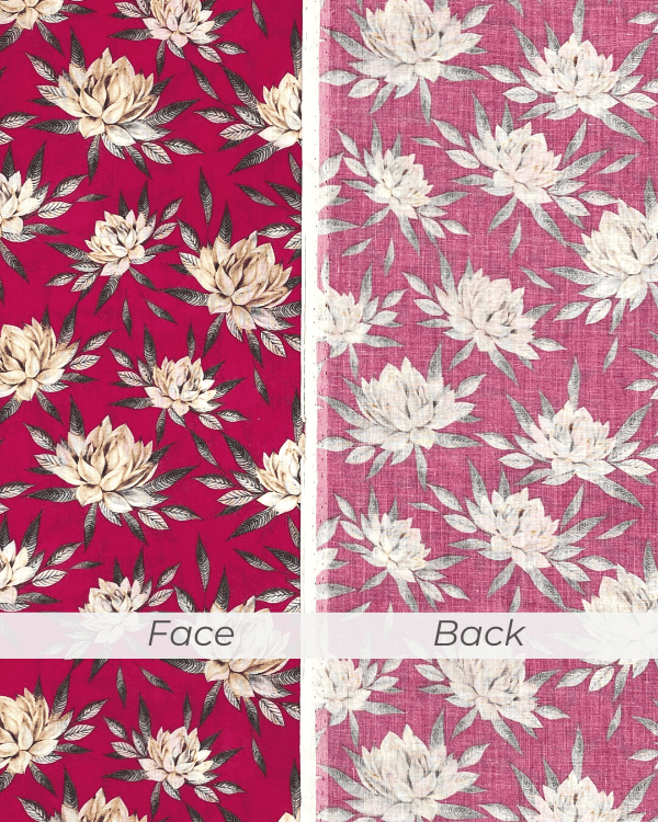 Red Water Lily Print Fabric | Cotton Lawn Shirting 44W