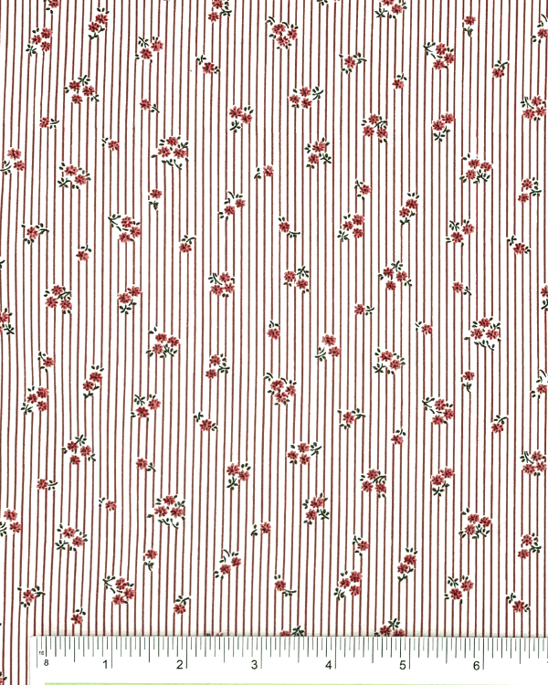 Red White Floral Pinstripe Fabric | Cotton