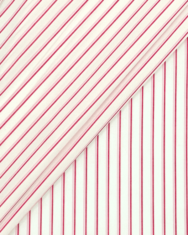 Red White Pink Stripe Fabric | Yard Dye Cotton Shirting