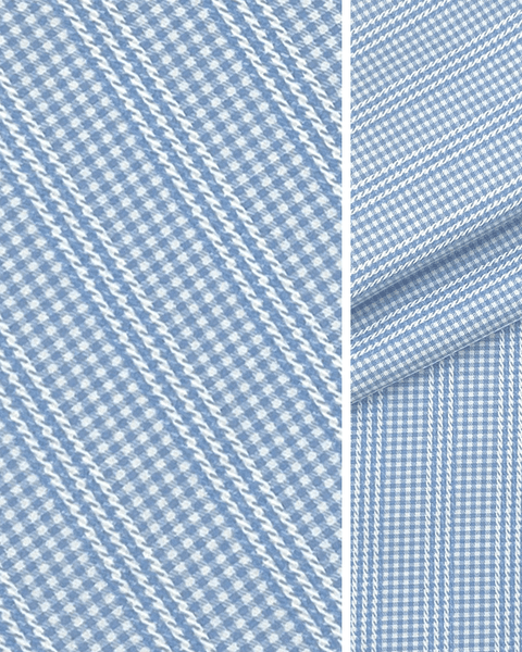 Refined Blue White Gingham Check Fabric with Cable Stripes | Cotton Do